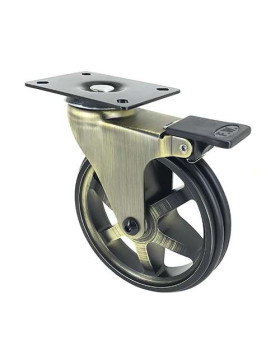 Ruota DESIGN RETRO A FRENO IN ALLUMINIO DORATO DIAMETRO 125 MM CARICO 70KG - GOLDSTYL125PAF