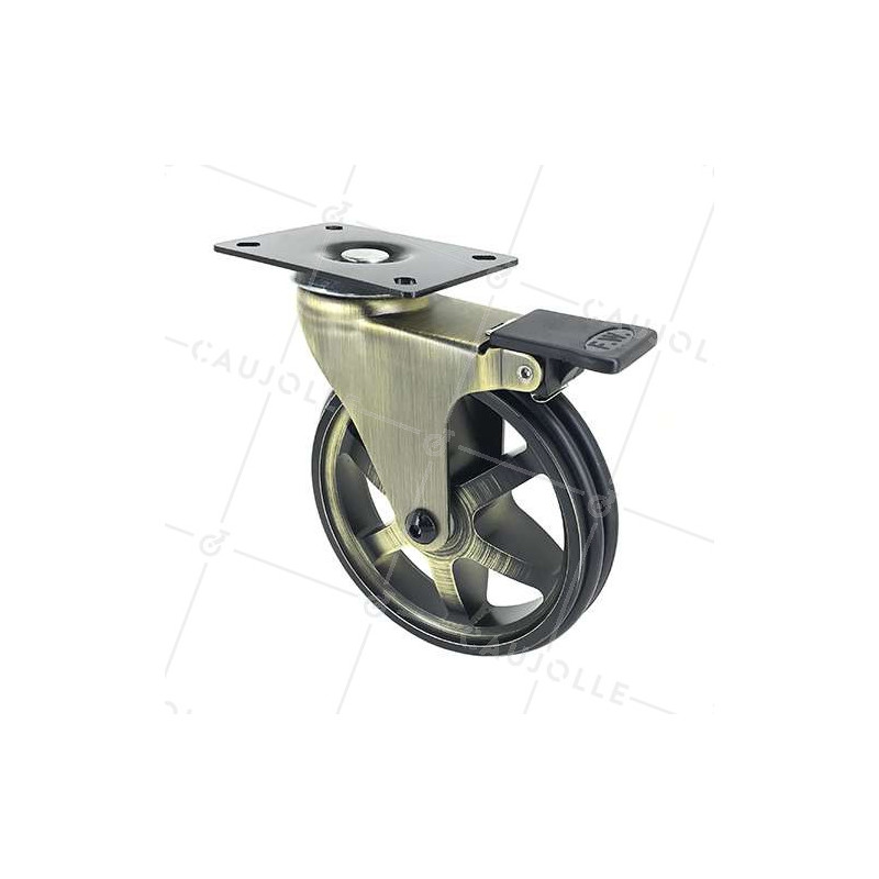 Ruota DESIGN RETRO A FRENO IN ALLUMINIO DORATO DIAMETRO 125 MM CARICO 70KG - GOLDSTYL125PAF