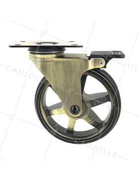 Ruota DESIGN RETRO A FRENO IN ALLUMINIO DORATO DIAMETRO 125 MM CARICO 70KG - GOLDSTYL125PAF