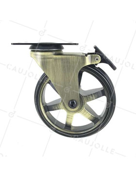 Ruota DESIGN RETRO A FRENO IN ALLUMINIO DORATO DIAMETRO 125 MM CARICO 70KG - GOLDSTYL125PAF