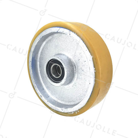 RUEDA INDUSTRIAL DE MANIPULACIÓN DE HIERRO FUNDIDO Y POLIURETANO, DIÁMETRO DE 200 MM, CARGA DE 1000 KG, ANCHO DE 50 MM, EJE DE 25 MM - SFPU200/50 • Caujolle