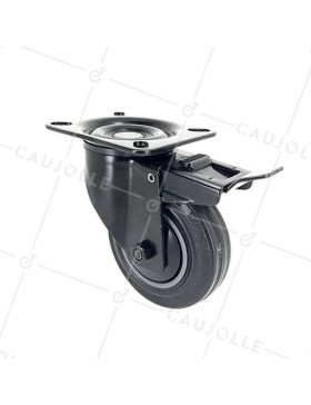 Ruota NERA DI MANUTENZIONE PIVOTANTE CON FRENO IN GOMMA DIAMETRO 100 MM CARICO 80 KG - S2C 100N AF • Caujolle