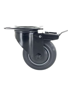 Ruota NERA DI MANUTENZIONE PIVOTANTE CON FRENI IN GOMMA DIAMETRO 100 MM CARICO 100 KG - S2C 100N AF