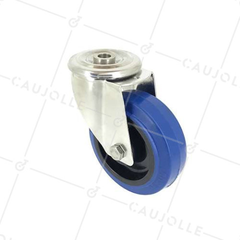 Ruota INOX IN GOMMA ELASTICA CON Foro di fissaggio DIAMETRO 100 MM CARICO 150 KG CON FISSAGGIO DI 12 MM - INOXO100 BLU • Caujolle