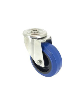 Roulette pivotante à oeil en inox et caoutchouc souple diamètre 100mm 