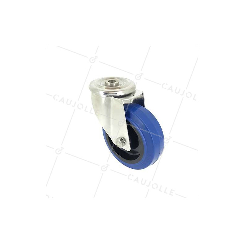 Roulette pivotante à oeil en inox et caoutchouc souple diamètre 100mm 