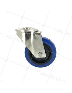 Roulette pivotante à oeil en inox et caoutchouc souple diamètre 100mm 