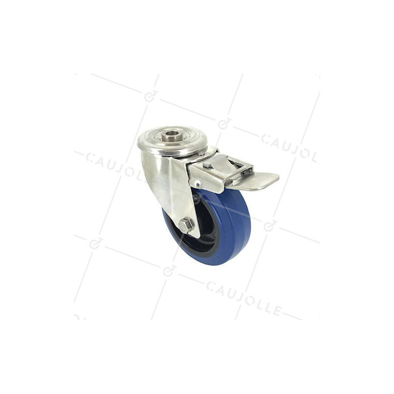 Roulette pivotante à oeil et frein inox caoutchouc souple 100mm 