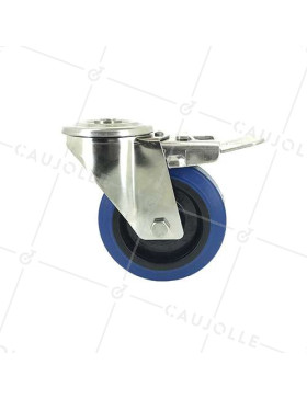 Roulette pivotante à oeil et frein inox caoutchouc souple 100mm 
