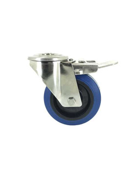 Roulette pivotante à oeil et frein inox caoutchouc souple 100mm 