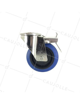 Roulette pivotante à oeil et frein inox caoutchouc souple 100mm 