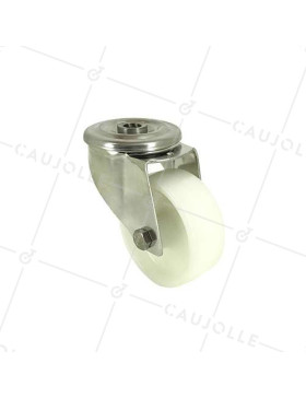 Ruota A Foro di fissaggio IN INOX E NYLON DIAMETRO 80 MM CARICO 150 KG A FISSAGGIO DI 12 MM - INOX O 80 • Caujolle