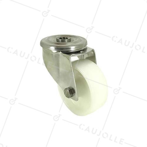 Ruota A Foro di fissaggio IN INOX E NYLON DIAMETRO 80 MM CARICO 150 KG A FISSAGGIO DI 12 MM - INOX O 80 • Caujolle