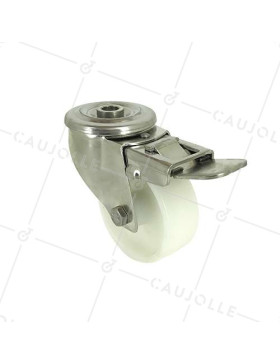 Ruota A Foro di fissaggio A FRENO INOX IN NYLON DIAMETRO 80 MM CARICO 150 KG A FISSAGGIO DI 12 MM - INOX O 80AF • Caujolle