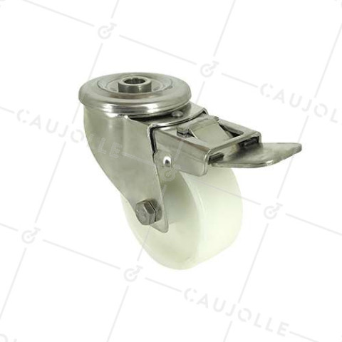 Ruota A Foro di fissaggio A FRENO INOX IN NYLON DIAMETRO 80 MM CARICO 150 KG A FISSAGGIO DI 12 MM - INOX O 80AF • Caujolle