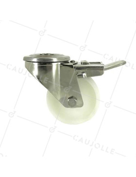Roulette à oeil et frein en inox et nylon diamètre 80mm