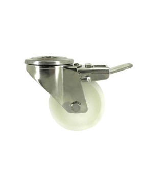 Roulette à oeil et frein en inox et nylon diamètre 80mm