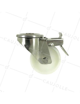 Roulette à oeil et frein en inox et nylon diamètre 80mm