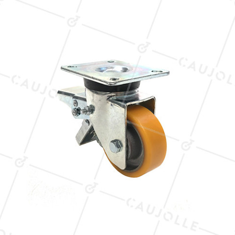 Ruota PIVOTANTE IN POLIURETANO CON FRENATURA DIAMETRO 80 MM CARICO 180KG - S74AR 80AF • Caujolle