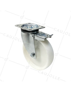 Ruota DI MANUTENZIONE PIVOTANTE CON FRENATURA IN NYLON DIAMETRO 200 MM CARICO 450KG - S76N 200AF • Caujolle