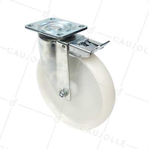 Ruota DI MANUTENZIONE PIVOTANTE CON FRENO IN NYLON DIAMETRO 250 MM CARICO 500KG - S76N 250AF • Caujolle
