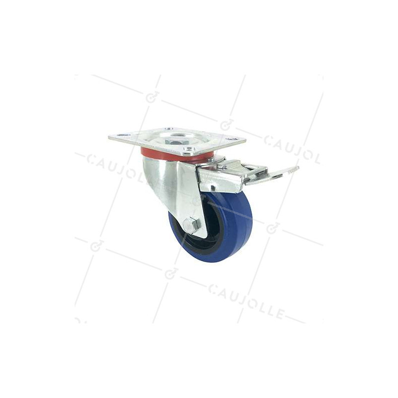 Roulette pivotante à frein en caoutchouc souple bleu diamètre 80mm