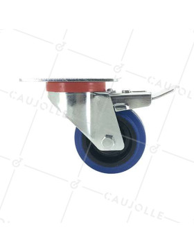 Roulette pivotante à frein en caoutchouc souple bleu diamètre 80mm