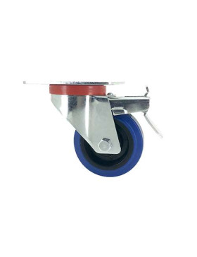 Roulette pivotante à frein en caoutchouc souple bleu diamètre 80mm