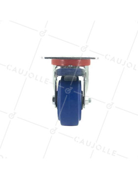 Roulette pivotante à frein en caoutchouc souple bleu diamètre 80mm