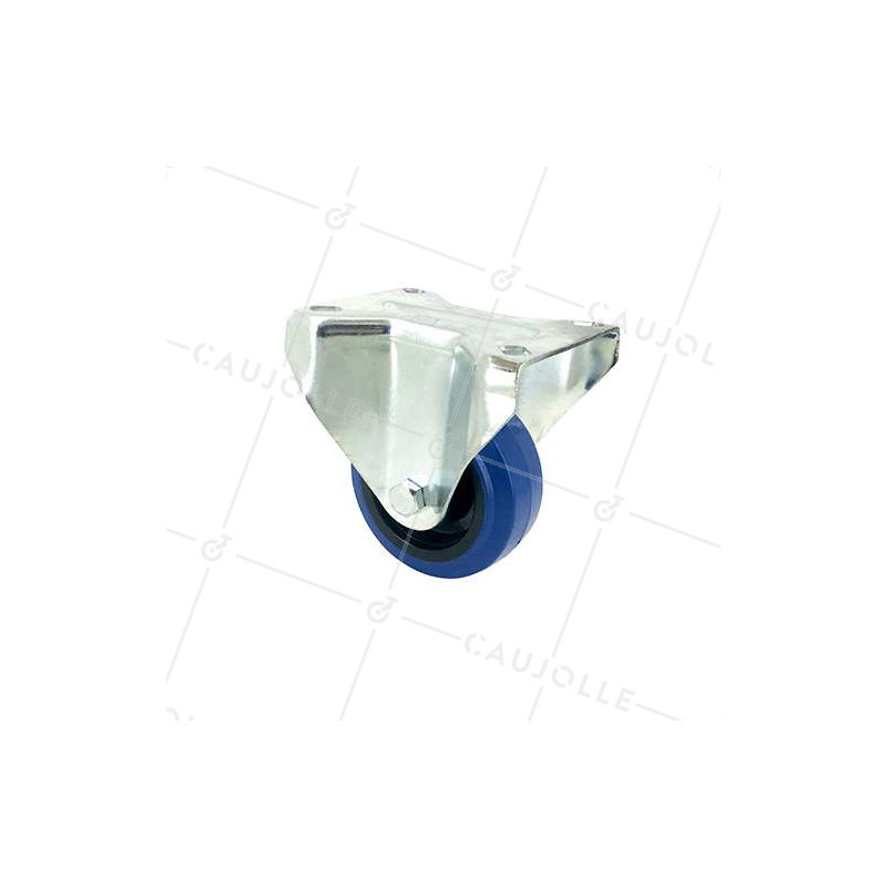 Roulette fixe en caoutchouc souple bleu diamètre 80mm