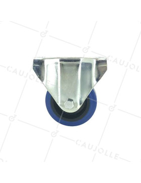 Roulette fixe en caoutchouc souple bleu diamètre 80mm