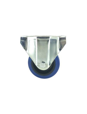 Roulette fixe en caoutchouc souple bleu diamètre 80mm