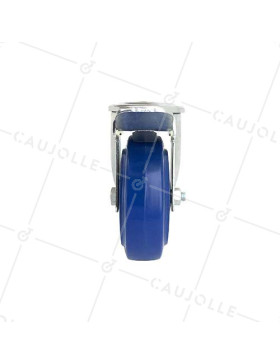 Roulette à oeil à frein en caoutchouc souple bleu diamètre 100mm
