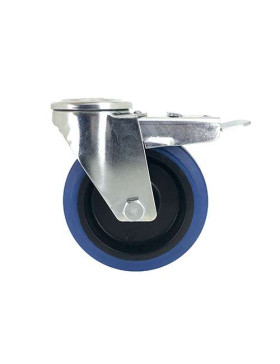 Roulette à oeil à frein en caoutchouc souple bleu diamètre 125mm