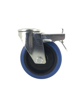 Roulette à oeil à frein en caoutchouc souple bleu diamètre 125mm