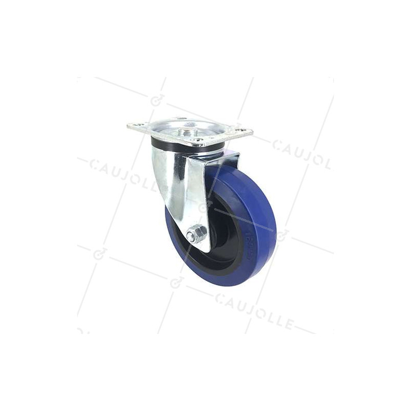 Roulette industrielle en caoutchouc souple bleu diamètre 160 mm