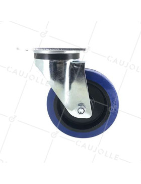 Roulette industrielle en caoutchouc souple bleu diamètre 160 mm