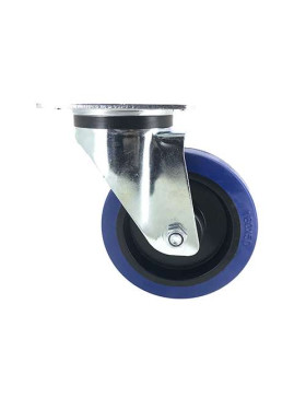 Roulette industrielle en caoutchouc souple bleu diamètre 160 mm