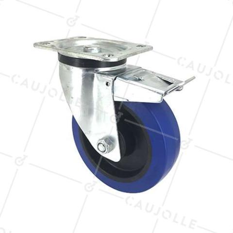 Ruota INDUSTRIALE A FRENO IN GOMMA SUPER ELASTICA NON MACCHIANTE DIAMETRO 160 MM CARICO 200 KG - S74NS160AF • Caujolle