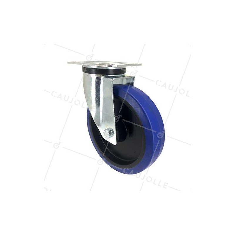 Roulette industrielle en caoutchouc souple bleu diamètre 200 mm