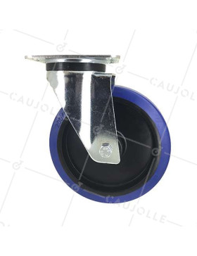 Roulette industrielle en caoutchouc souple bleu diamètre 200 mm