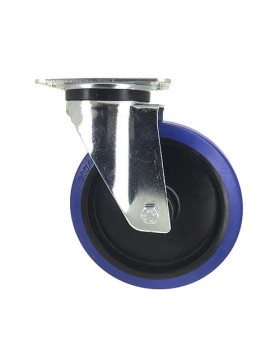 Roulette industrielle en caoutchouc souple bleu diamètre 200 mm