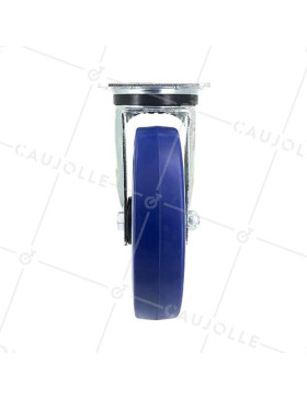 Roulette industrielle en caoutchouc souple bleu diamètre 200 mm