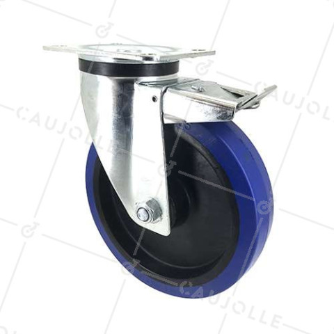 Ruota INDUSTRIALE A FRENO IN GOMMA SUPER ELASTICA NON MACCHIOSA DIAMETRO 200 MM CARICO 250 KG - S74NS200AF • Caujolle