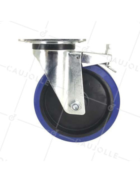 Roulette industrielle à frein en caoutchouc souple diamètre 200 mm