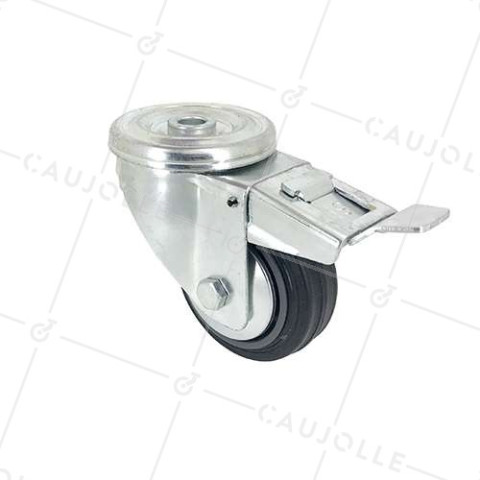 RUEDA CLÁSICA DE MANUTENCIÓN CON AGUJERO PASANTE Y FRENO DE CAUCHO, CON 80 MM DE DIÁMETRO, 65 KG DE CARGA, AGUJERO DE 12 MM - S06C80AF • Caujolle
