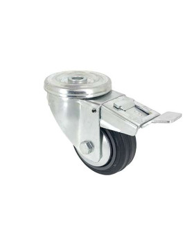 RUEDA CLÁSICA DE MANUTENCIÓN CON AGUJERO PASANTE Y FRENO DE CAUCHO, CON 80 MM DE DIÁMETRO, 65 KG DE CARGA, AGUJERO DE 12 MM - S0