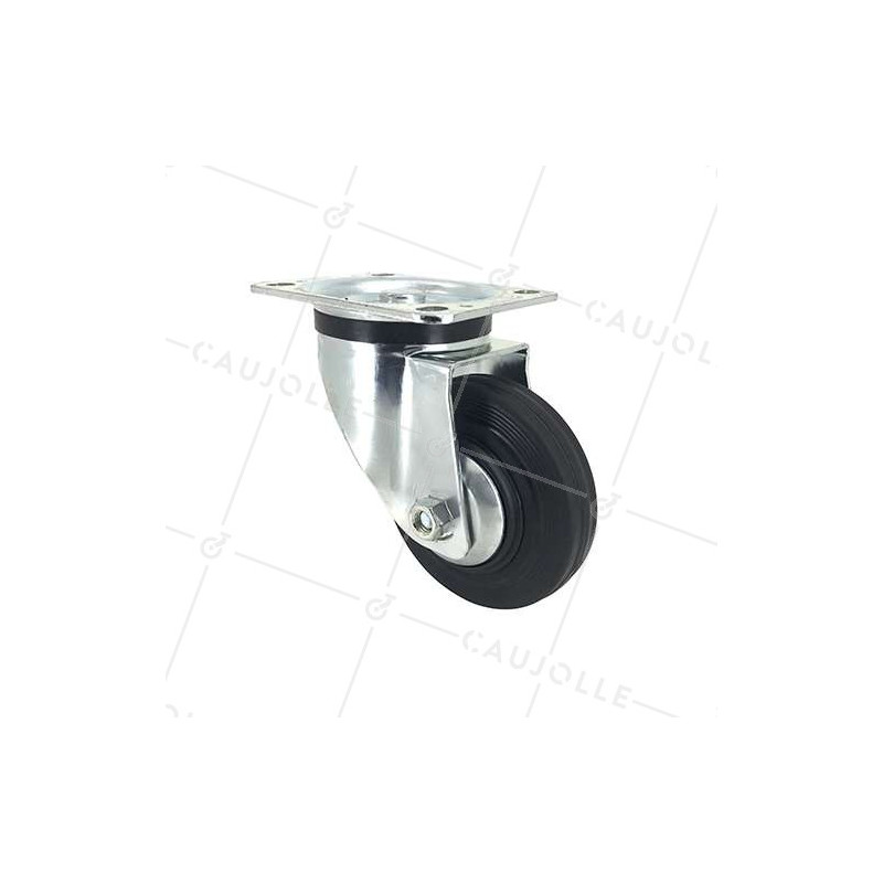 Roulette à platine industrielle caoutchouc noir diamètre 125mm