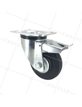 Ruota INDUSTRIALE RINFORZATA IN GOMMA CON FRENATORE DIAMETRO 125 MM CARICO 200 KG - S74C125AF • Caujolle