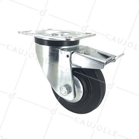 Ruota INDUSTRIALE RINFORZATA IN GOMMA CON FRENATORE DIAMETRO 125 MM CARICO 200 KG - S74C125AF • Caujolle